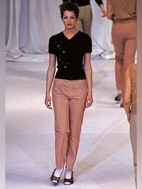 Vintage DOLCE & GABBANA D&G F/W 1996 Logo Patch Corduroy Plaid Pants in Orange